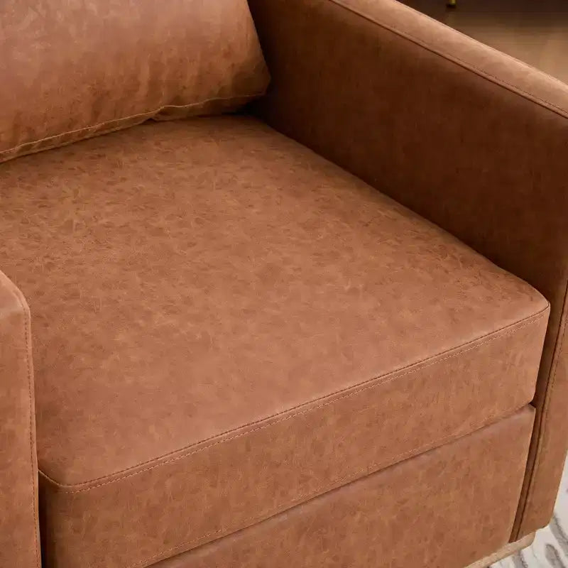 Fauteuil pivotant Etokfoks 30,7 pouces de large en PU marron, avec accoudoirs carrés, fauteuil de salon 360 degrés pour chambre à coucher