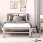 Lit plateforme double Acekool avec 2 tiroirs de rangement gigognes, tête de lit, cadre robuste, aucun sommier tapissier requis, gain de place pour chambre d'enfants ou d'amis