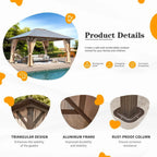 Tonnelle EROMMY à toit rigide, pergola extérieure avec double toit, moustiquaire et rideaux, auvent robuste pour patio, jardin, fête au bord de la piscine