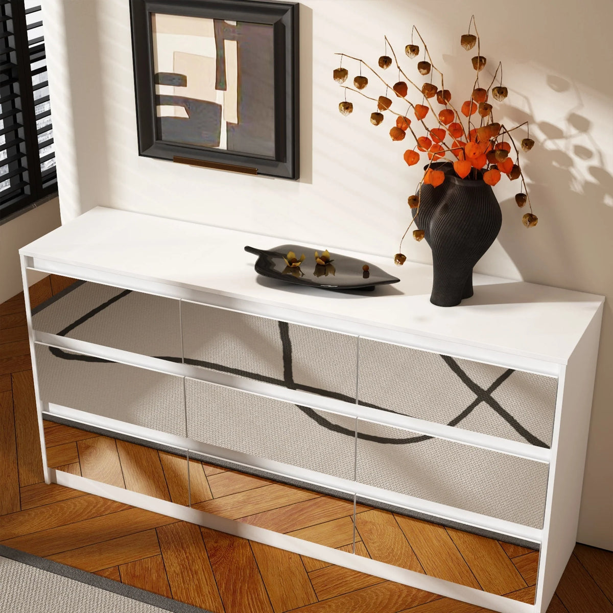 Commode à 9 tiroirs de 63 W, commode d'appoint pour salon, chambre à coucher