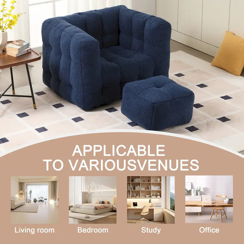 HOMEFUN Fauteuil d'appoint moderne capitonné en tissu bouclé avec ottoman