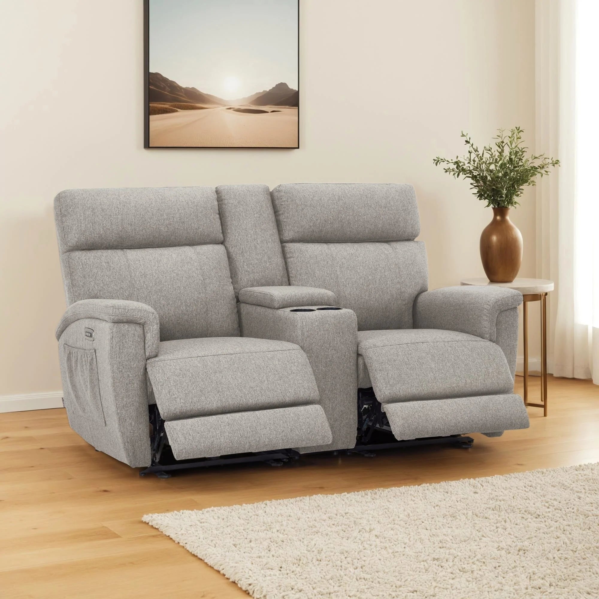 Canapé inclinable électrique MCombo 60,2 po avec massage et double chauffage, appuie-tête réglable, ports USB et Type C, tissu