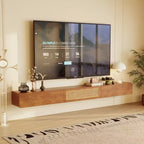 Meuble TV flottant mural Luck Live Mid-Century Modern 200 cm avec portes et tiroirs en rotin
