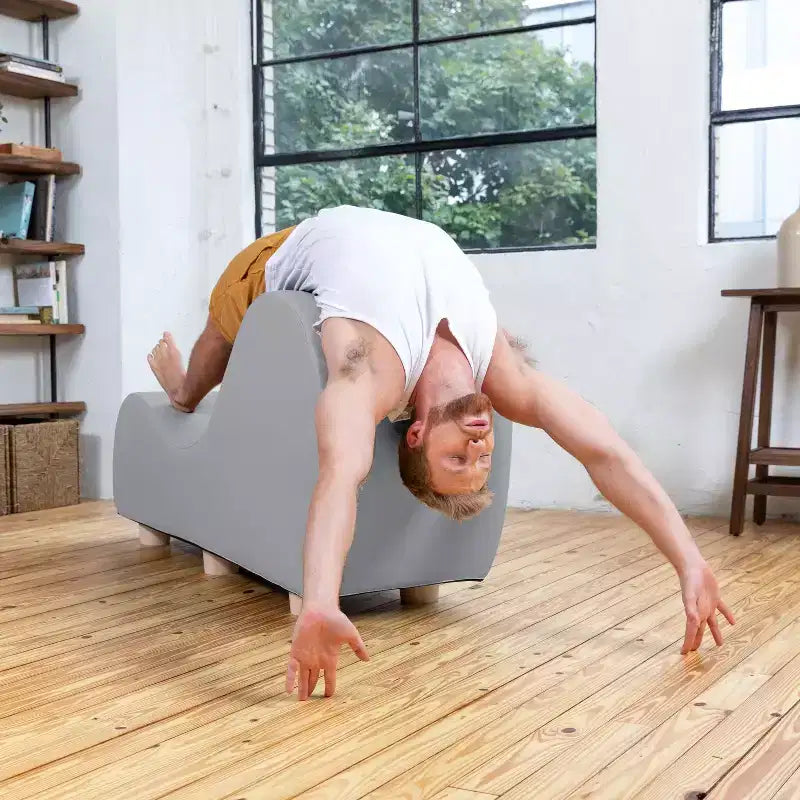Fauteuil inclinable Avana pour l'étirement et la relaxation, pieds en bois d'hévéa, similicuir - Gris sous-marin
