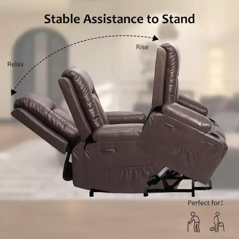 Fauteuil inclinable électrique avec fonction chauffante et massage, canapé de salon ergonomique en cuir PU - Dossier haut, siège rembourré, fauteuil de relaxation réglable