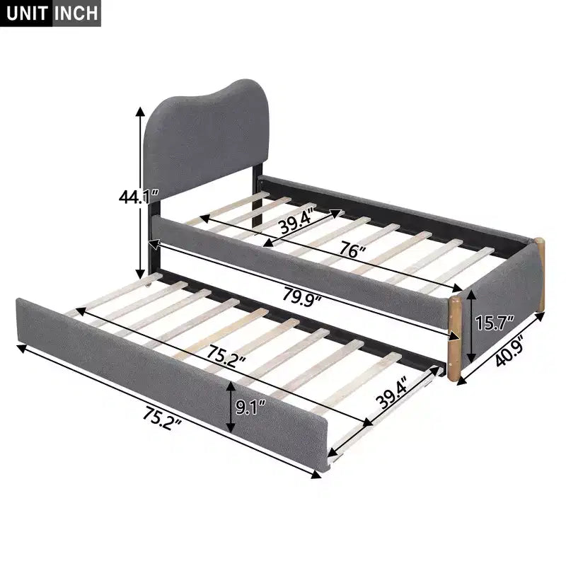 Cadre de lit plateforme rembourré pleine/double avec lit gigogne double – HABITRIO
