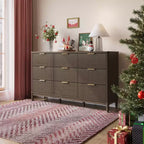 Commode à 9 tiroirs cannelés pour chambre à coucher, grande commode de style moderne du milieu du siècle avec poignées en métal doré, larges commodes en bois de style bohème