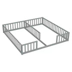 Lit double Bellemave avec barrières de sécurité, en pin et bois composite, naturel et gris, sûr, robuste, peu encombrant, assemblage facile pour enfants
