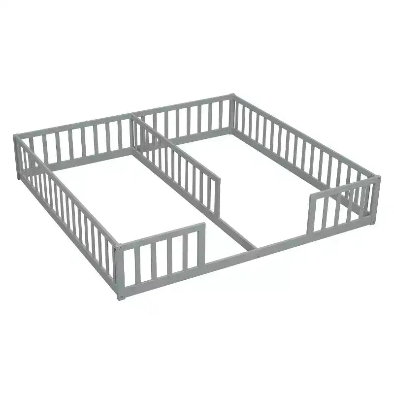 Lit double Bellemave avec barrières de sécurité, en pin et bois composite, naturel et gris, sûr, robuste, peu encombrant, assemblage facile pour enfants