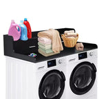 Plan de travail 2 niveaux pour lave-linge/sèche-linge avec 2 tiroirs, plan de travail de buanderie en bois avec rebords de 7 cm, couverture étanche pour lave-linge/sèche-linge avec patins antidérapants
