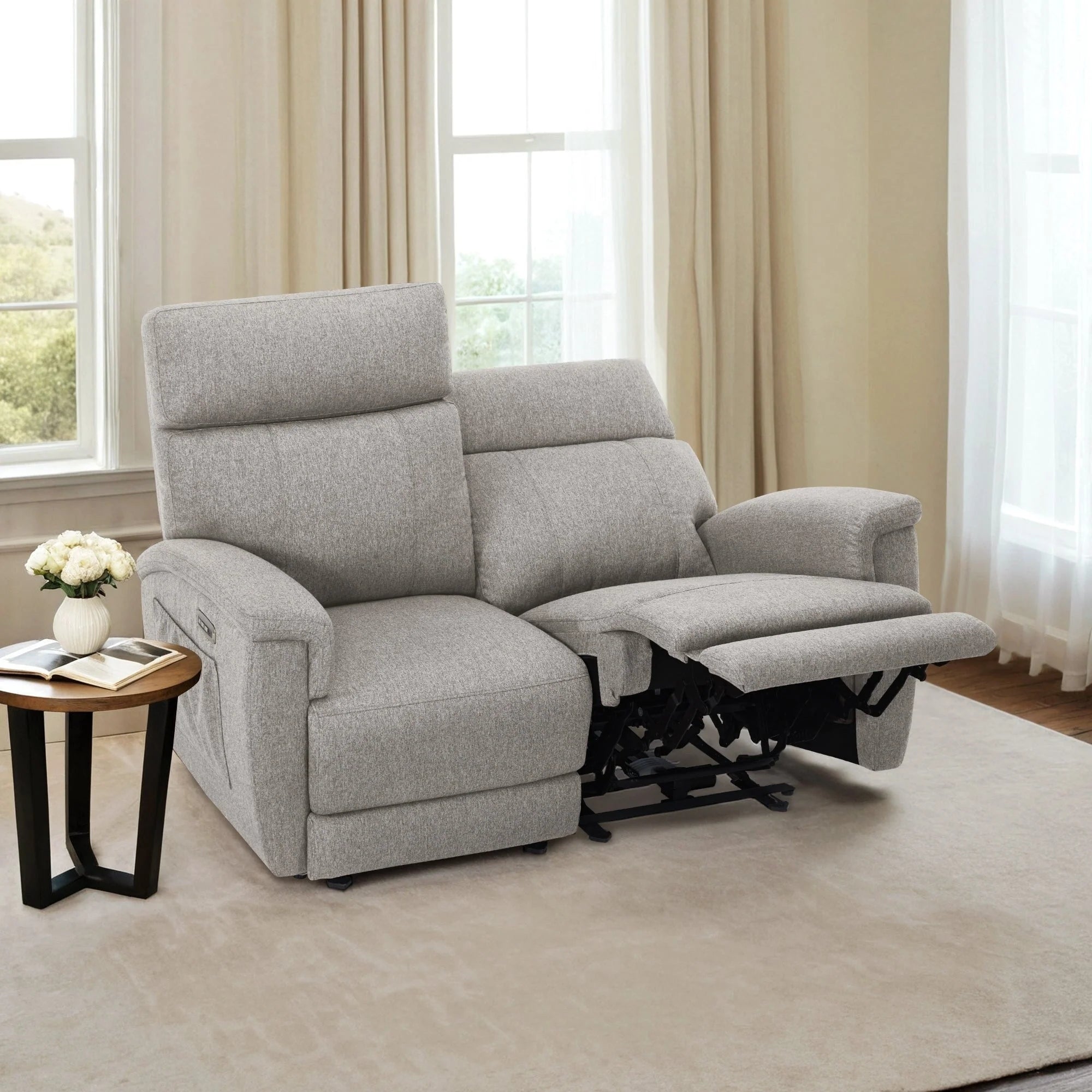 Canapé inclinable électrique MCombo 60,2 po avec massage et double chauffage, appuie-tête réglable, ports USB et Type C, tissu
