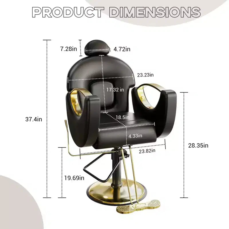 Fauteuil de barbier pivotant à 360°, Fauteuil de coiffeur avec pompe hydraulique robuste, appui-tête réglable et dossier inclinable, Fauteuil de salon inclinable