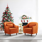 28,34 W Lot de 2 fauteuils d'appoint, fauteuil barillet en velours avec pieds en bois massif