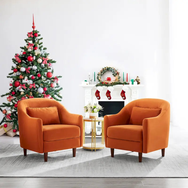 28,34 W Lot de 2 fauteuils d'appoint, fauteuil barillet en velours avec pieds en bois massif