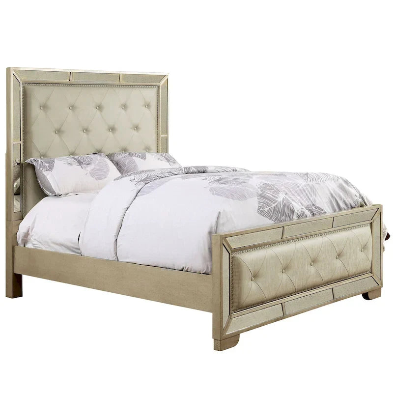 Lit capitonné Gevi Modern Gold de Furniture of America en similicuir