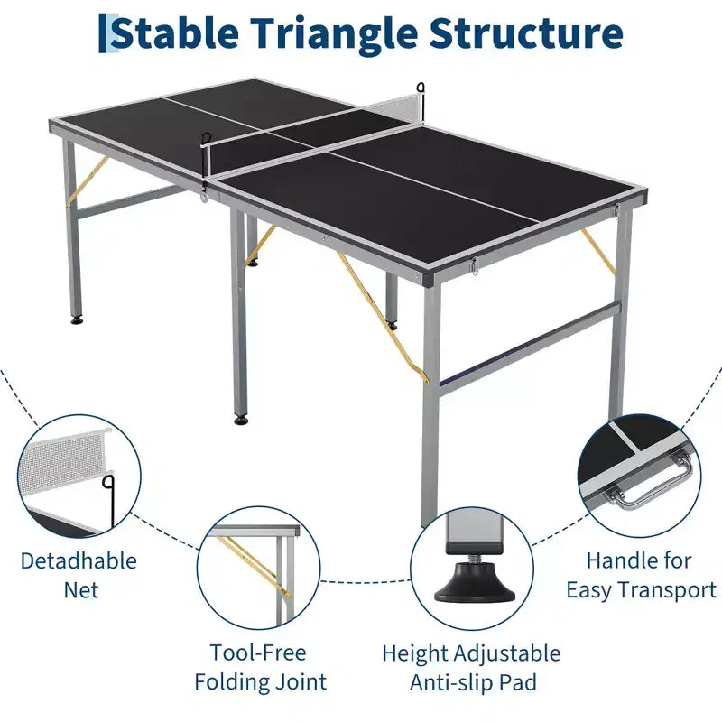 Table de ping-pong portable, 183x91 cm, professionnelle, pour intérieur/extérieur, avec filet, 2 raquettes et 3 balles, pour adultes/adolescents