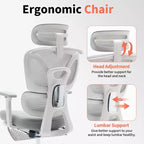 Chaise de bureau ergonomique en maille - Dossier haut, support lombaire réglable, appui-tête et repose-pieds rembourrés, siège large et respirant, chaise de bureau pivotante