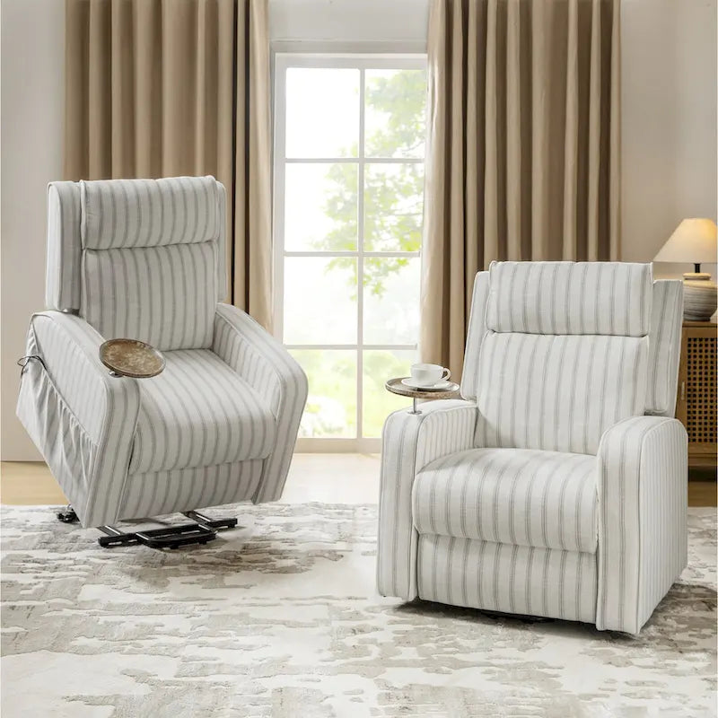 Fauteuil inclinable motorisé Darrell Modern Lift Assist Massant et Chauffant avec port de charge et plateau en bois massif, lot de 2, par HULALA HOME