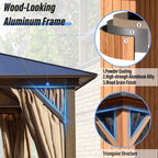 Tonnelle EROMMY à toit rigide, pergola extérieure avec double toit, moustiquaire et rideaux, auvent robuste pour patio, jardin, fête au bord de la piscine