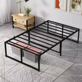 Cadre de lit double en métal de 14 pouces, plateforme robuste, lattes en acier solides, base de matelas, aucun sommier tapissier requis, montage facile, silencieux, noir