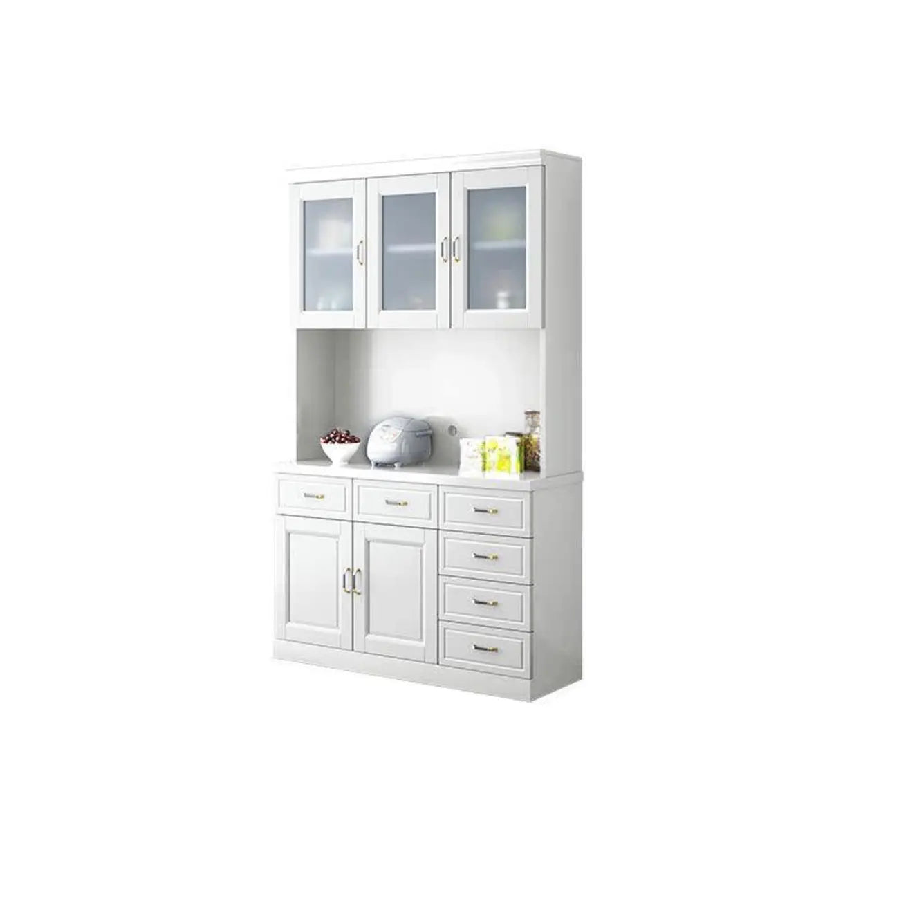 Buffet de cuisine en bois blanc avec casier à vin intégré