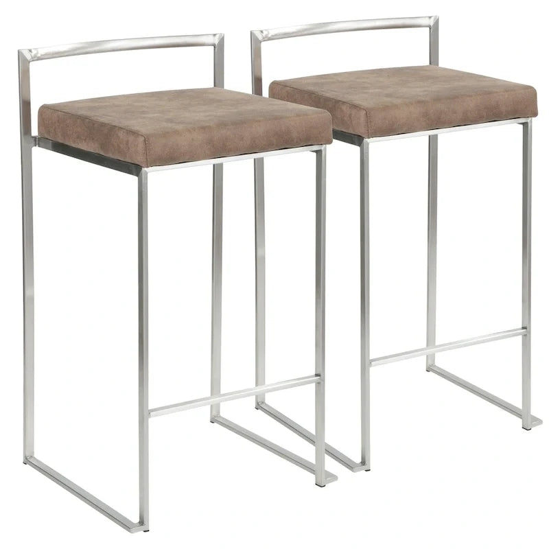 Tabouret de comptoir Silver Orchid Forrest en acier inoxydable empilable et entièrement soudé (lot de 2)