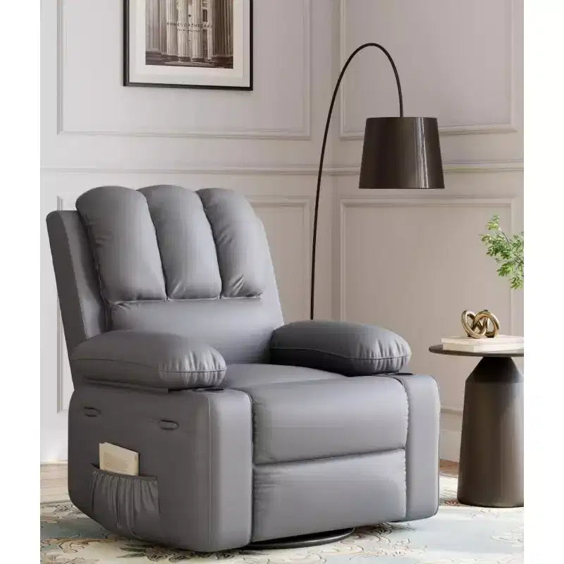 Fauteuil inclinable surdimensionné avec fonctions chauffante et massante - Fauteuil paresseux pivotant à 360° pour adultes, bascule manuelle avec télécommande, pour salons et chambres à coucher
