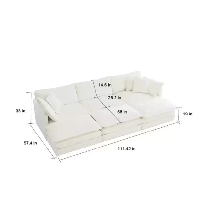 Canapé d'angle contemporain 3 pièces - Sièges profonds et surdimensionnés, style moderne
