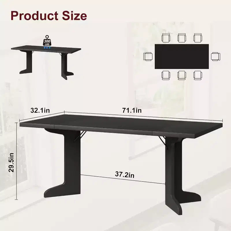 Grande table à manger rectangulaire de 180 cm pour 6 à 8 personnes, table de salle à manger rustique en bois massif avec pieds robustes et plateau solide pour salle à manger