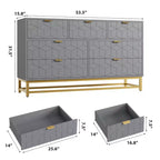 Commode pour chambre à coucher, commode de 136 cm de large avec 7 tiroirs, poignées et pieds en métal doré, commode moderne pour placard, couloir