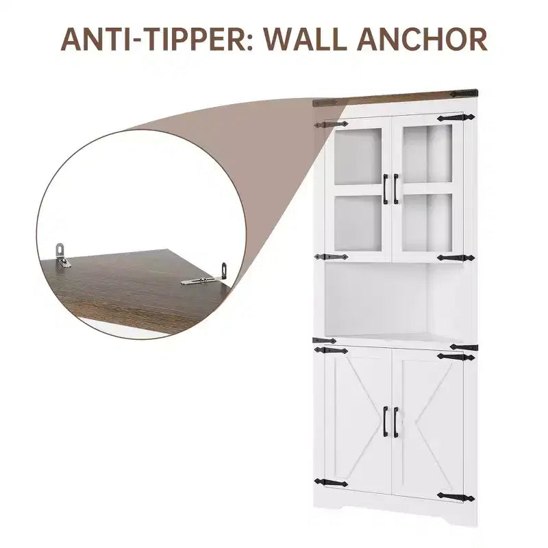 Meuble d'angle de ferme Whizmax, Armoire de rangement d'angle haute avec porte vitrée et étagères réglables, Meuble de salle de bain pour salon, salle de bain