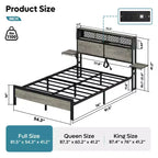 Cadre de lit Bestier Queen/Full en tissu, plateforme de lit LED, tête de lit de rangement avec étagères pliantes et station de charge