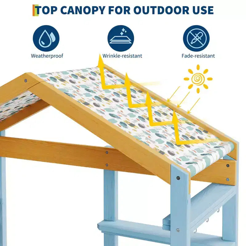 Cuisine en bois d'extérieur pour enfants, avec auvent, robinet, évier, tableau noir, crochets de suspension, cadeau pour garçons et filles de 3 ans et plus
