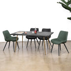Chaise de salle à manger simple en cuir rembourré avec dossier solide et pieds en métal