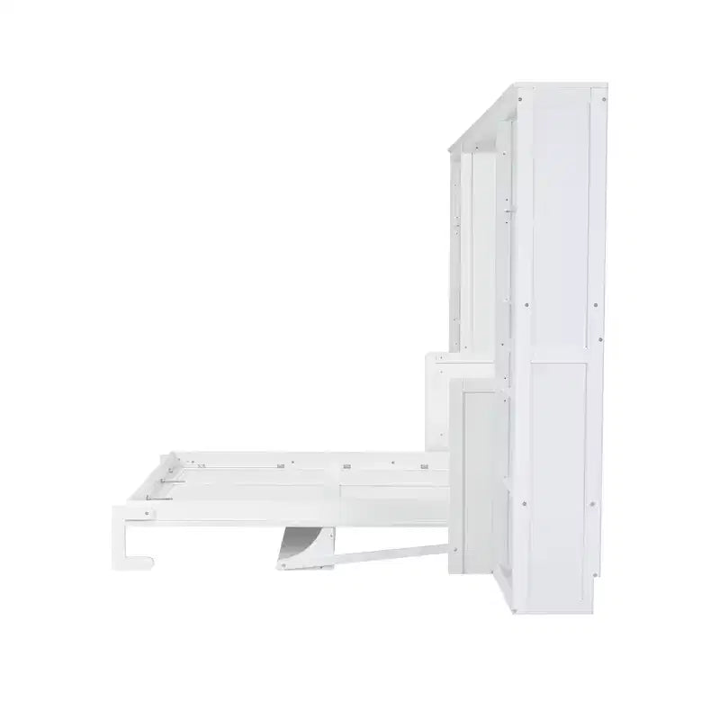 Lit escamotable en bois Queen/Grand avec bureau et étagères de rangement, blanc -ModernLuxe