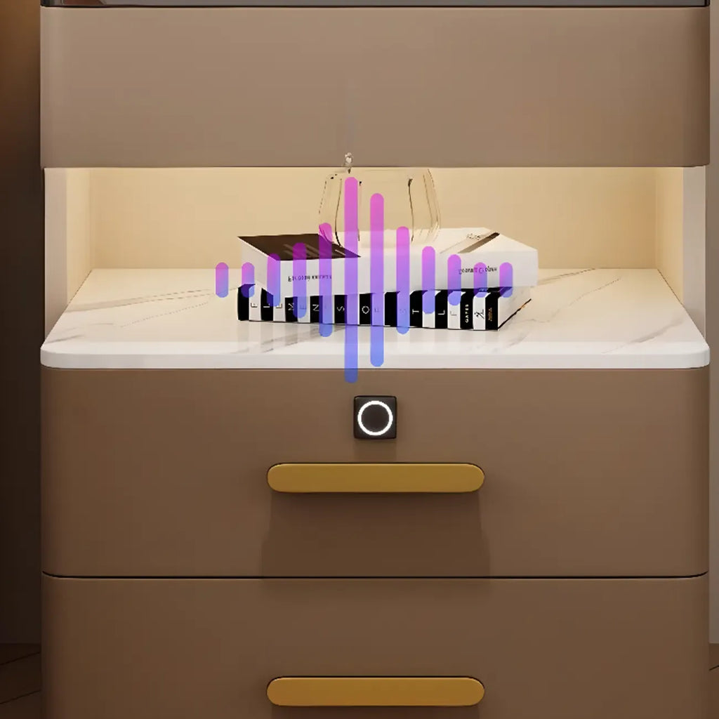 Table de chevet avec rangement à tiroirs, recharge sans fil et éclairage LED