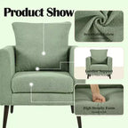 Fauteuil d'appoint en tissu fin, chaise de lecture pour salon avec revêtement doux et oreiller, fauteuil avec pieds en bois massif pour le salon ou la chambre à coucher