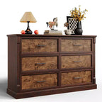 Commode de ferme à 6 tiroirs, commode rustique en bois avec poignées en métal, grande commode de rangement pour meuble TV pour salon, chambre d'enfant, chambre à coucher