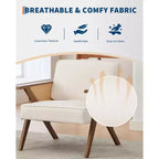 Fauteuil d'appoint moderne en lin, fauteuil de lecture rembourré avec dossier, fauteuil simple, fauteuil d'appoint avec pieds en bois pour salon ou chambre à coucher