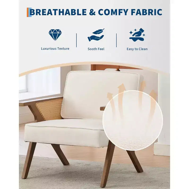 Fauteuil d'appoint moderne en lin, fauteuil de lecture rembourré avec dossier, fauteuil simple, fauteuil d'appoint avec pieds en bois pour salon ou chambre à coucher