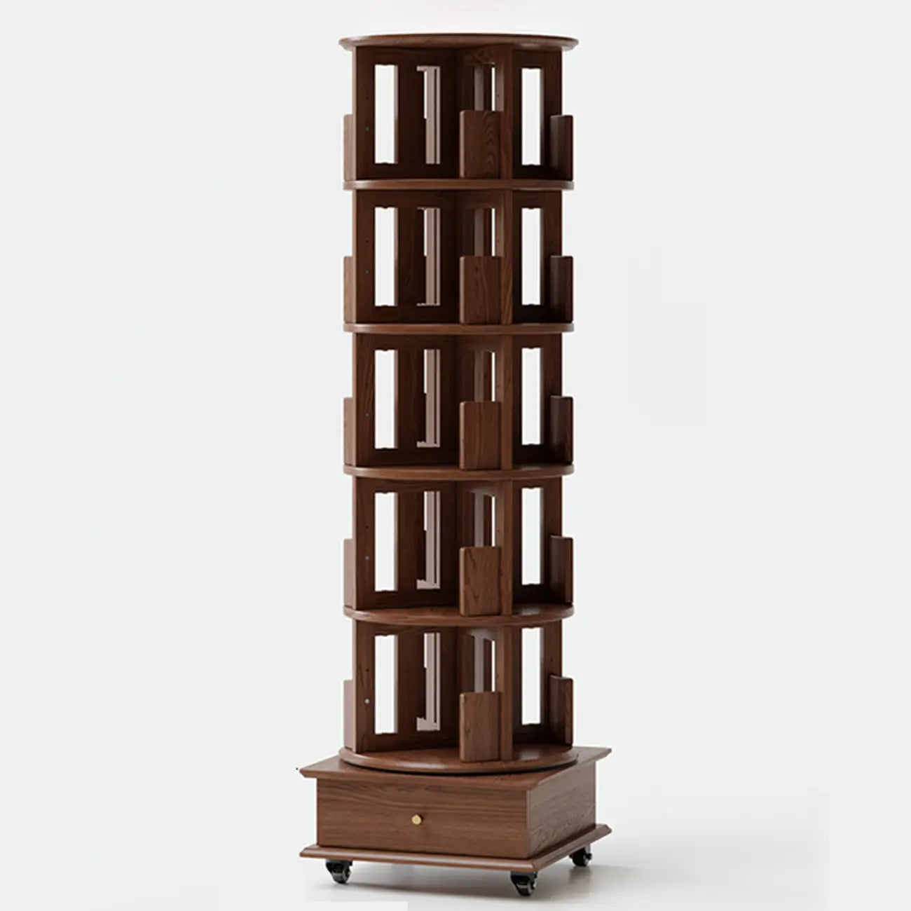 Bibliothèque verticale étroite rotative en bois