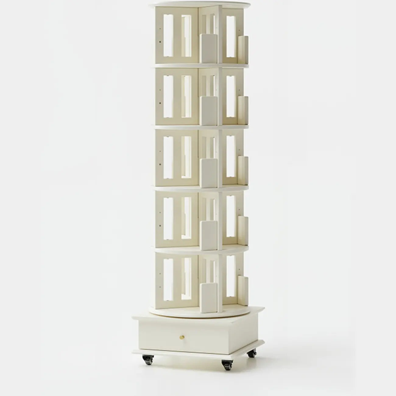 Bibliothèque verticale étroite rotative en bois