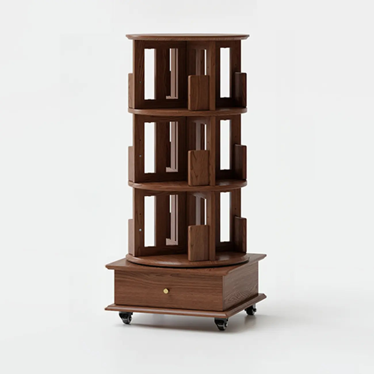 Bibliothèque verticale étroite rotative en bois