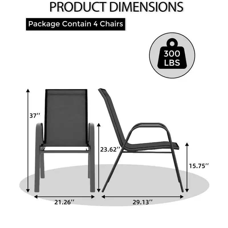 Lot de 4 chaises de terrasse GustoWave, chaises de salle à manger empilables d'extérieur toutes saisons, meubles de jardin respirants pour le jardin