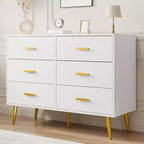 Commode moderne à 6 tiroirs avec espace de rangement, commode en bois avec poignées dorées, commode avec tiroirs profonds pour chambre à coucher, salon, bureau