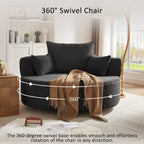 Fauteuil baril accent en chenille, Fauteuil de salon, Fauteuil rond avec base pivotante à 360 degrés et 3 coussins amovibles