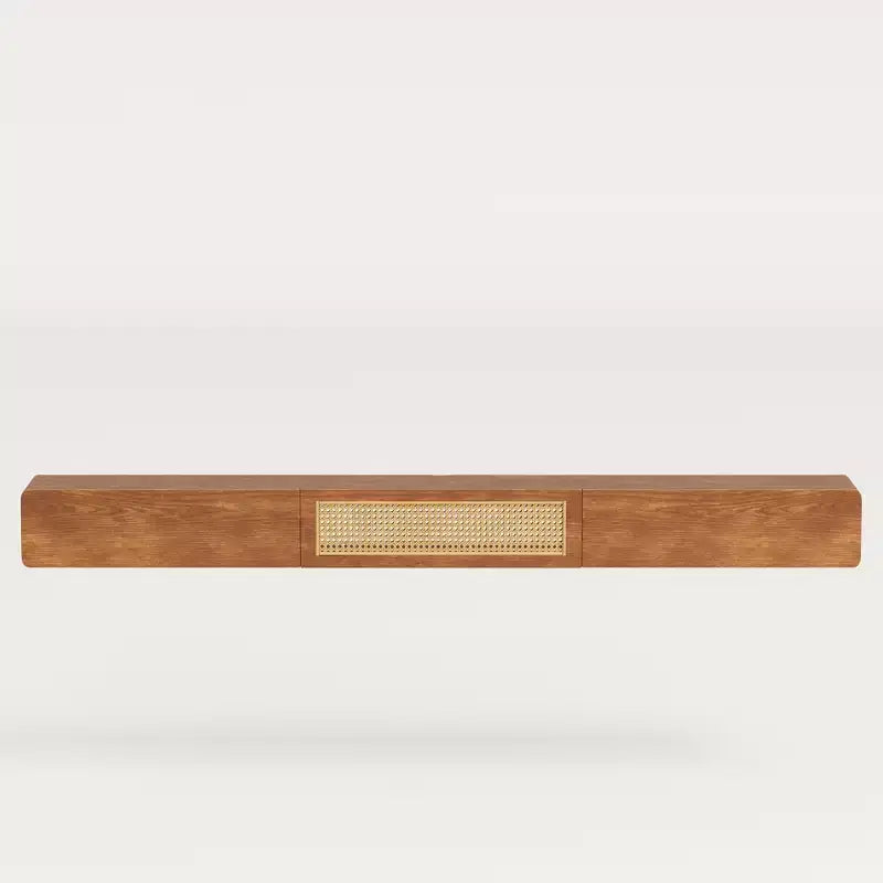 Meuble TV flottant de 78,74 po pour téléviseur de 85 po, console multimédia murale avec porte en rotin et tiroirs, étagère de divertissement moderne Gaoyangjiaju
