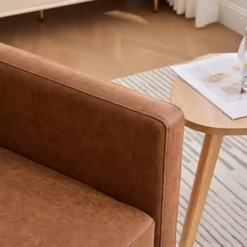Fauteuil pivotant Etokfoks 30,7 pouces de large en PU marron, avec accoudoirs carrés, fauteuil de salon 360 degrés pour chambre à coucher
