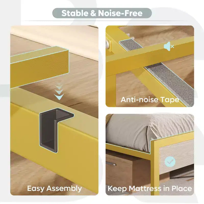 Cadre de lit Bestier Queen/Full en tissu, plateforme de lit LED, tête de lit de rangement avec étagères pliantes et station de charge