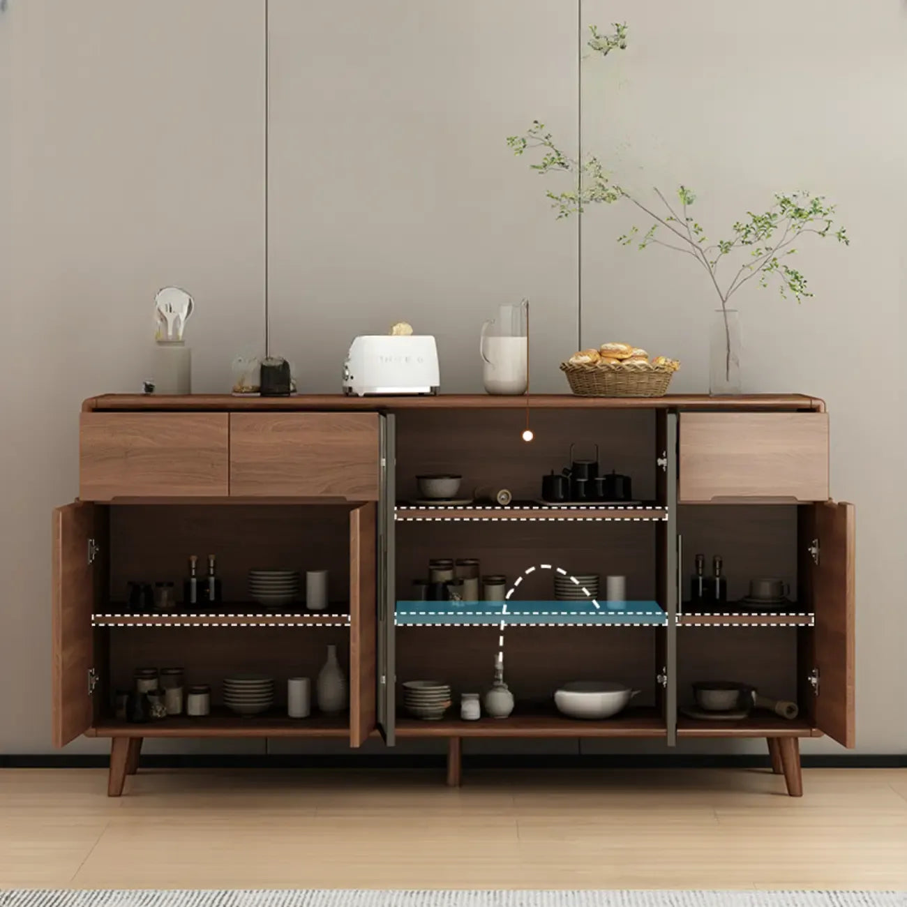 Buffet en bois moderne avec de spacieux placards de rangement